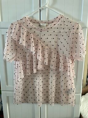 H&M Pink Mesh Polka Dot Top with Black Dots
